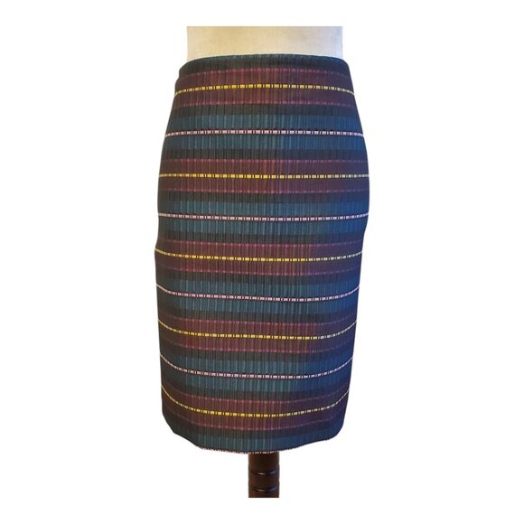 ANN TAYLOR FACTORY SZ 10P Petite Striped Plaid Multi-color Pencil Skirt - Picture 1 of 7